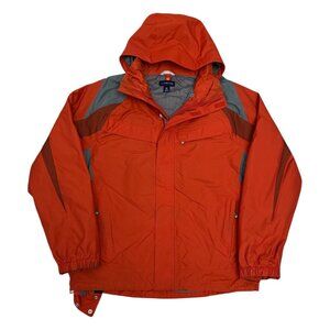 LANDS END Waterproof Windbreaker Casual Outdoor Orange Rain Jacket Mens Medium